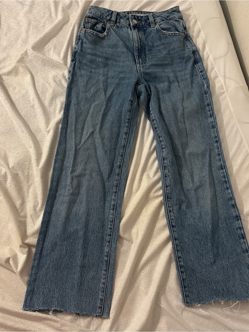 Garage 90s Straight Leg Raw Hem Denim Jeans - Medium Blue Size 00